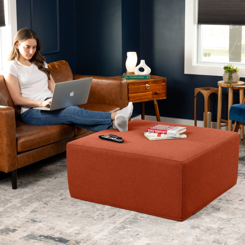 Terra Cotta Faux Fur Oversized Square Cocktail Ottoman