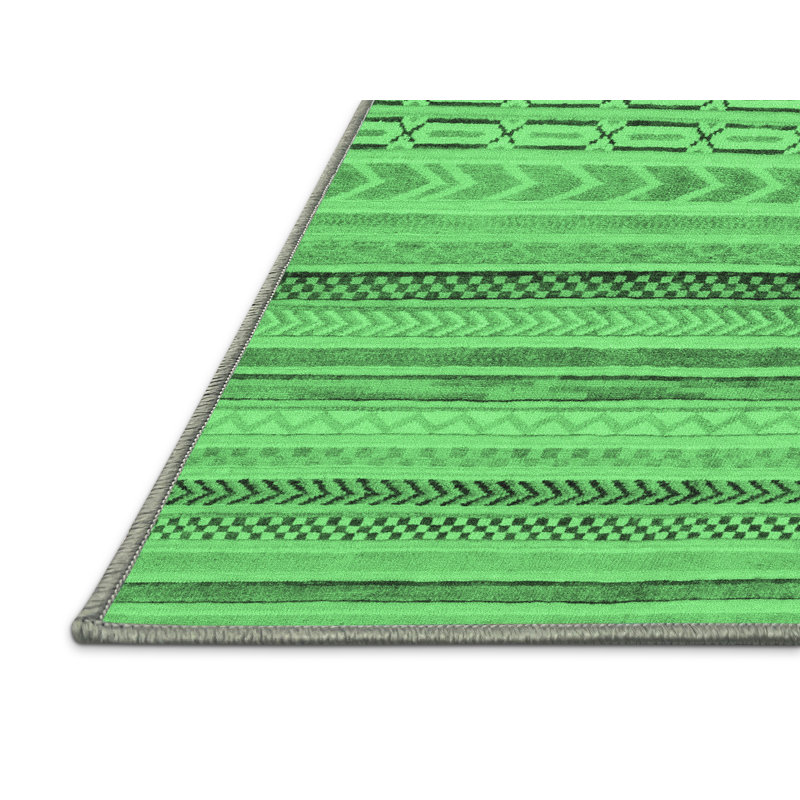 Tapis lavables à la machine à motif abstrait vert émeraude 2305, Rectangle 2 pi x 3 pi