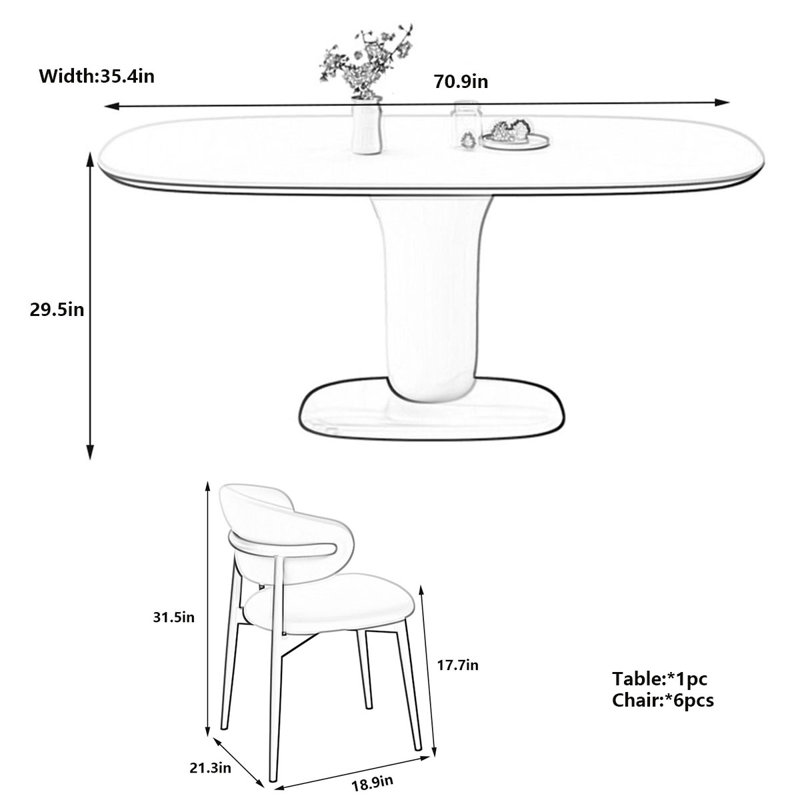 Rock plate Dining Table with Oak Legs, 29.5"H x 70.9"L x 35.4"W