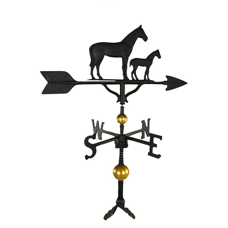 Deluxe Black Aluminum Mare and Colt Weathervane with Golden Accents
