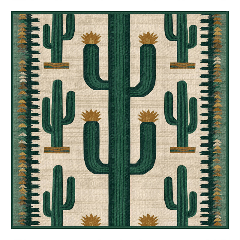  Tapis lavable à motif cactus du Sud-Ouest, Carré 4 pi