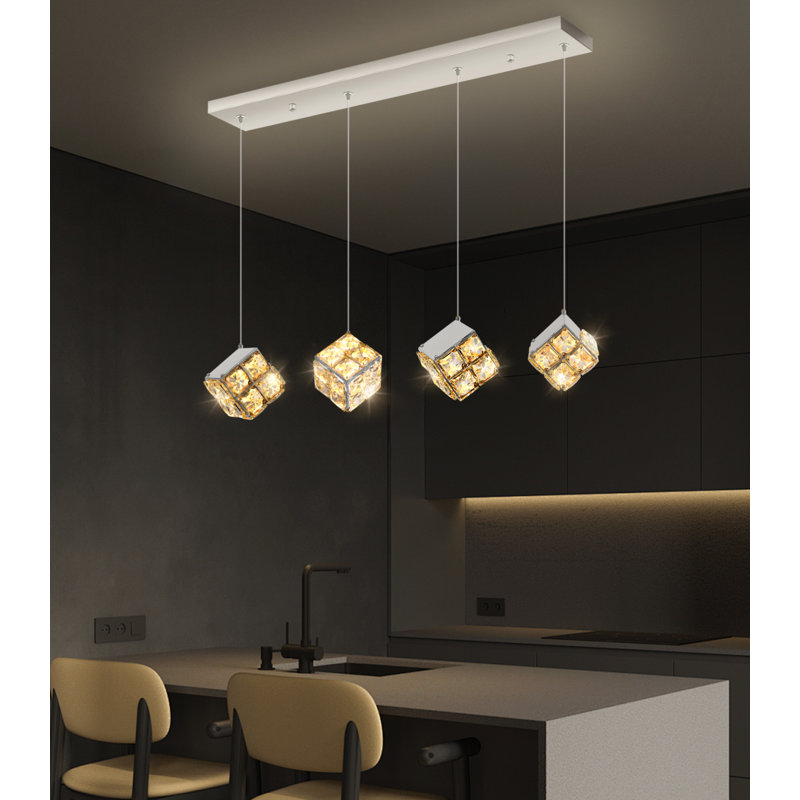 Lustre rectangulaire moderne 4 lumières à DEL, Silver