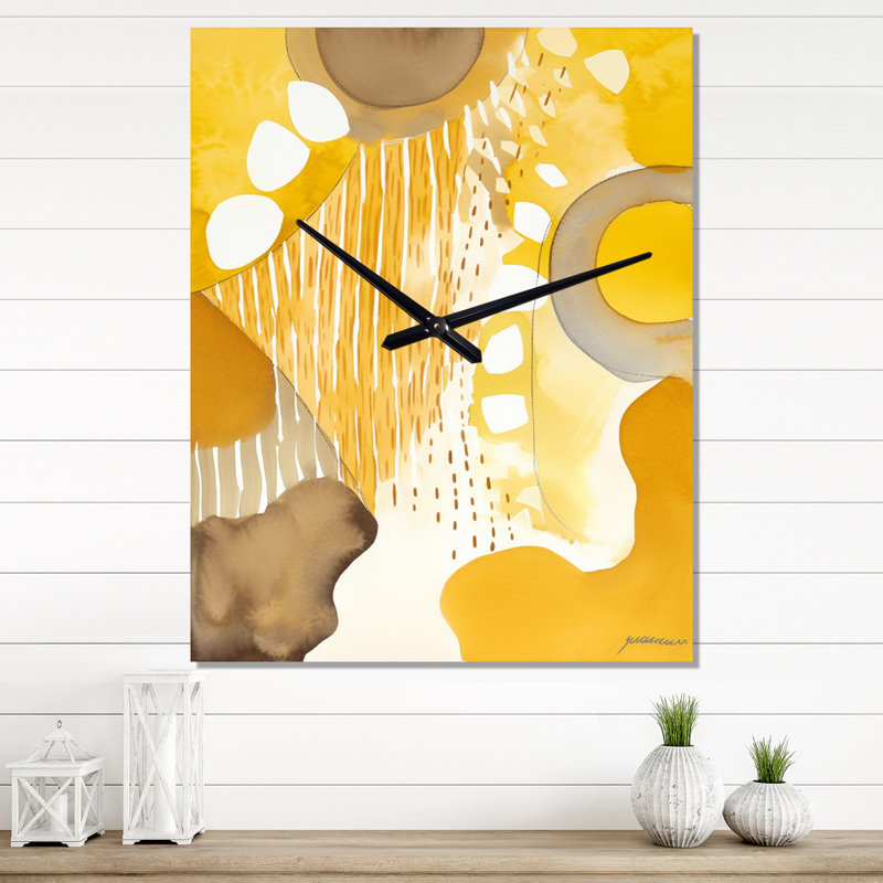 Horloge murale jaune moutarde rétro, H 32 po x l 24 po x P 1 po
