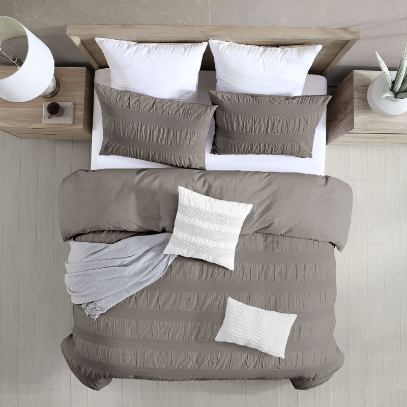 Ensemble de housse de couette 100% coton Moselle Moselle, Housse de couette double / grand et 2 taies décor, Gris foncé