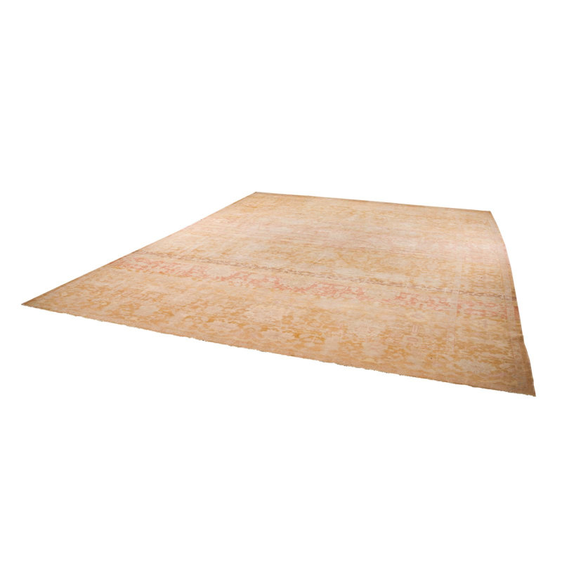 Tapis unique beige / rouille de 12 pi 2 po x 16 pi 9 po de style années 1990