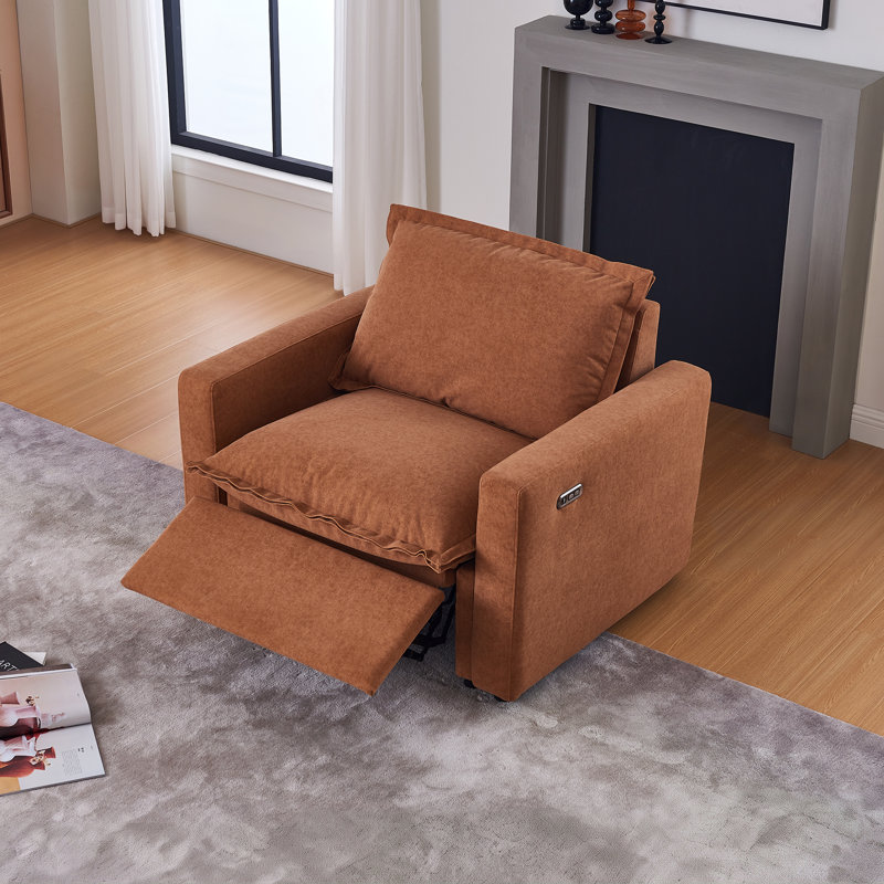 Fauteuil inclinable électrique en tissu zéro gravité avec ports de charge USB et accoudoirs carrés orange, Orange Fabric