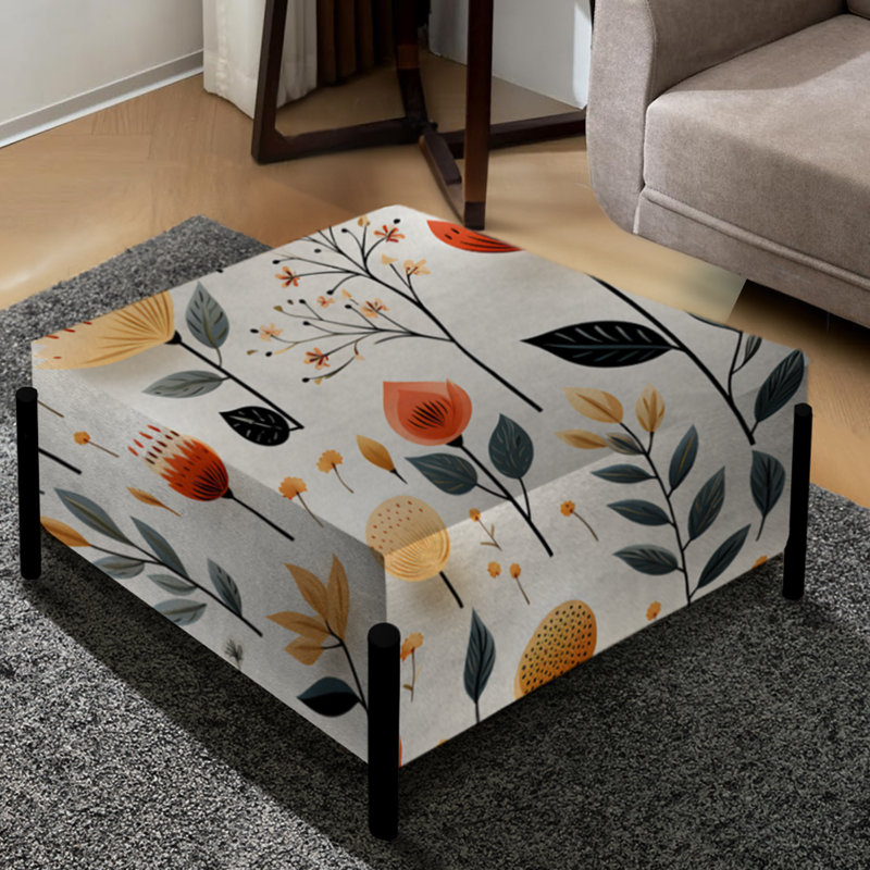 Nordic Grace Orange Floral Harmony - Grand repose-pieds carré floral