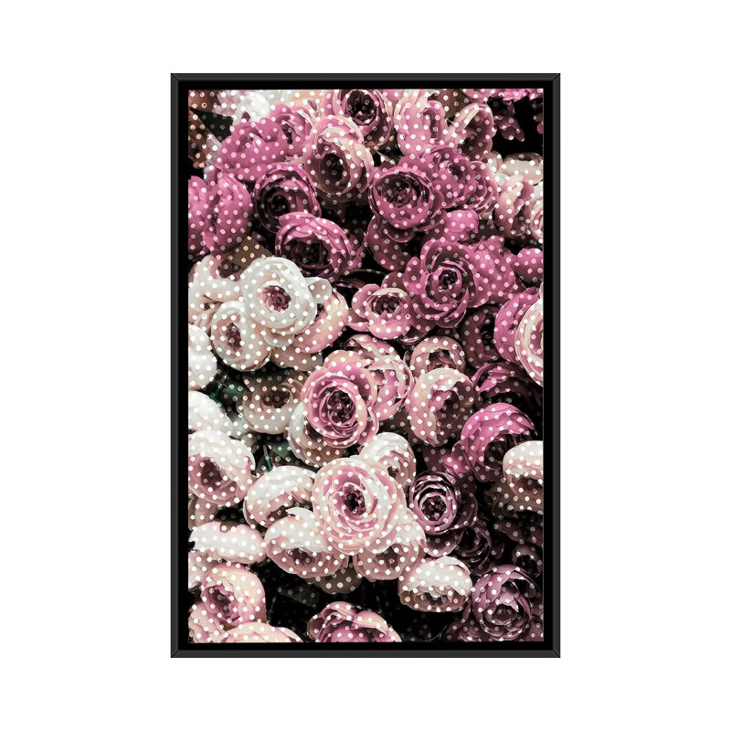 Fleurs avec pois par Emanuela Carratoni - impression sur toile tendue, H 26 po x l 18 po x P 1,5 po, Toile avec cadre noir