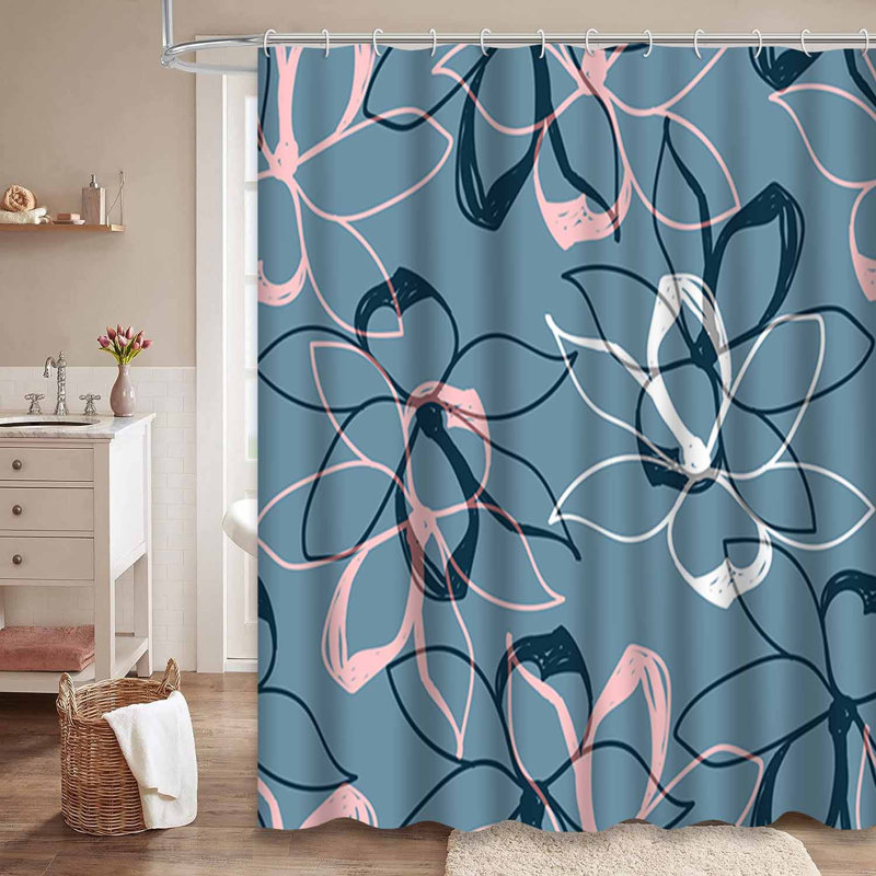 Rideau de douche à motif floral avec crochets Jasmine, L 72 po x l 78 po