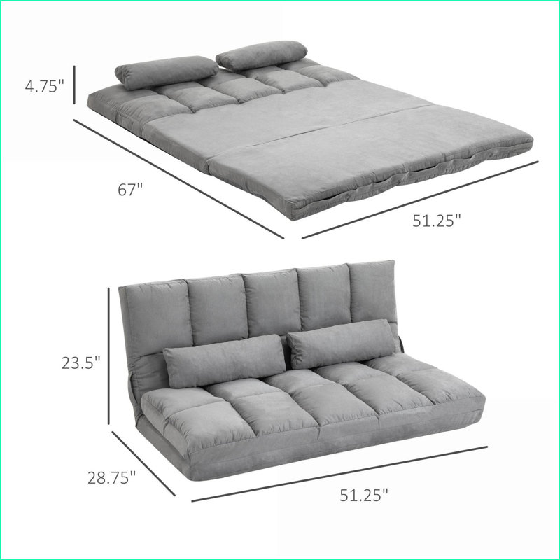 Canapé convertible paresseux HOMcom - Canapé-lit pliant avec coussins | Polyester | Gris clair, Polyester gris clair