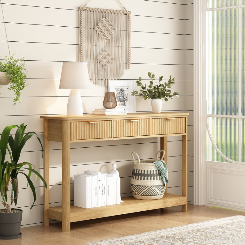 Denise 47.2" Console Table with 3 Fluted Drawers, Natural