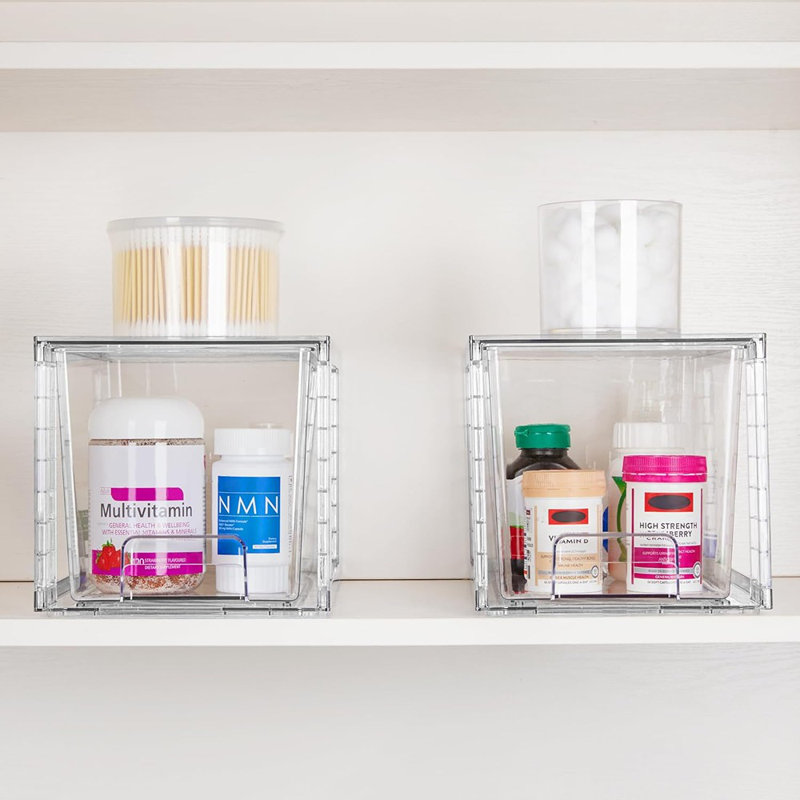 Ensemble de 4 grands tiroirs de rangement empilables - Organisateurs en acrylique transparent pour salle de bain, cuisine et garde-robe