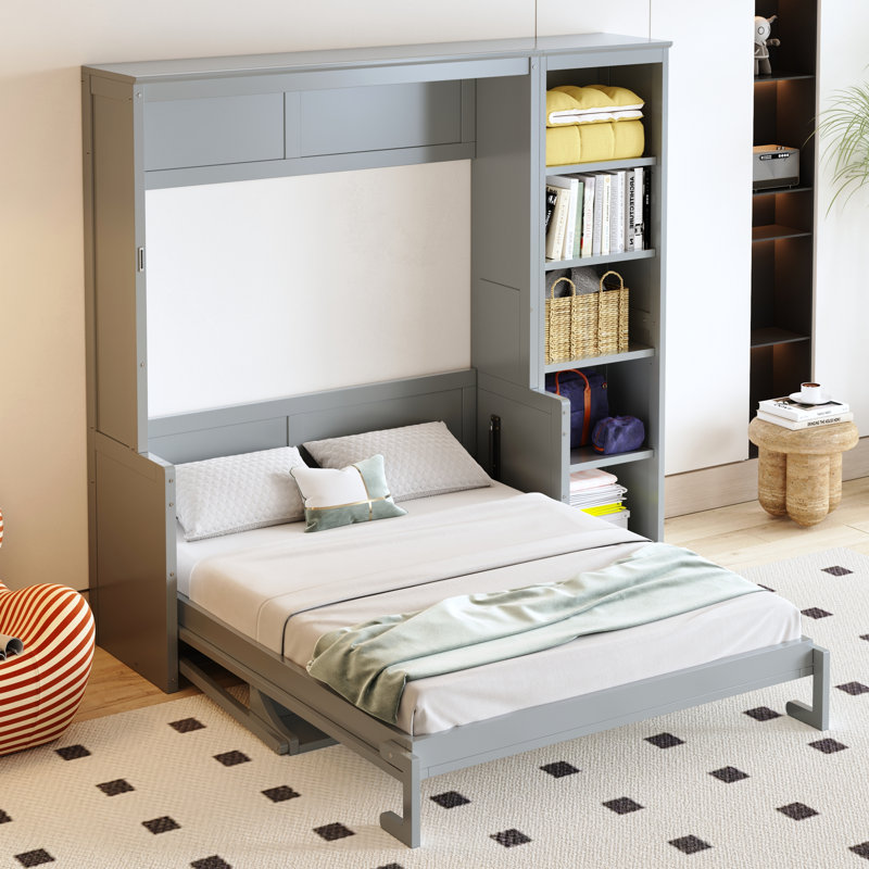 Lit escamotable avec bureau et bibliothèque Murphy, Full / Double, Grey