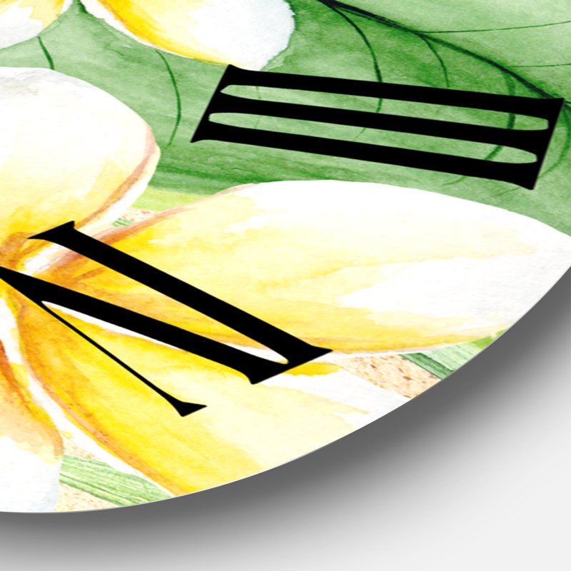 Feuillage tropical et fleurs jaunes - horloge murale traditionnelle, Grand