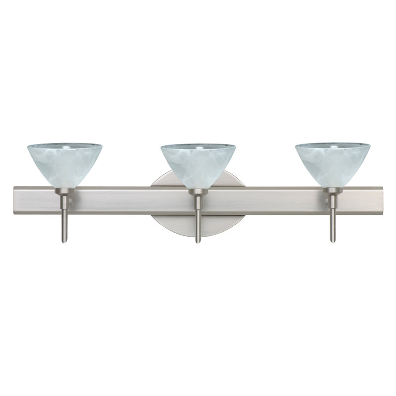 Pownal 3 - Light Dimmable Vanity Light, Satin Nickel, Marble, Incandescent