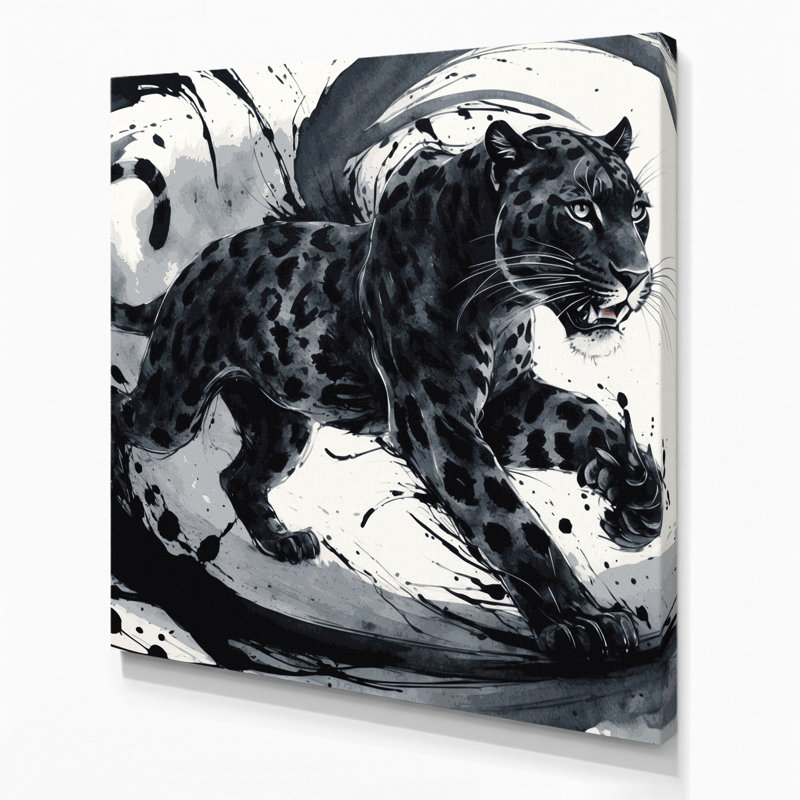 Big Cats Black Leopard of Java Black Canvas Wall Art, 16" H x 16" W