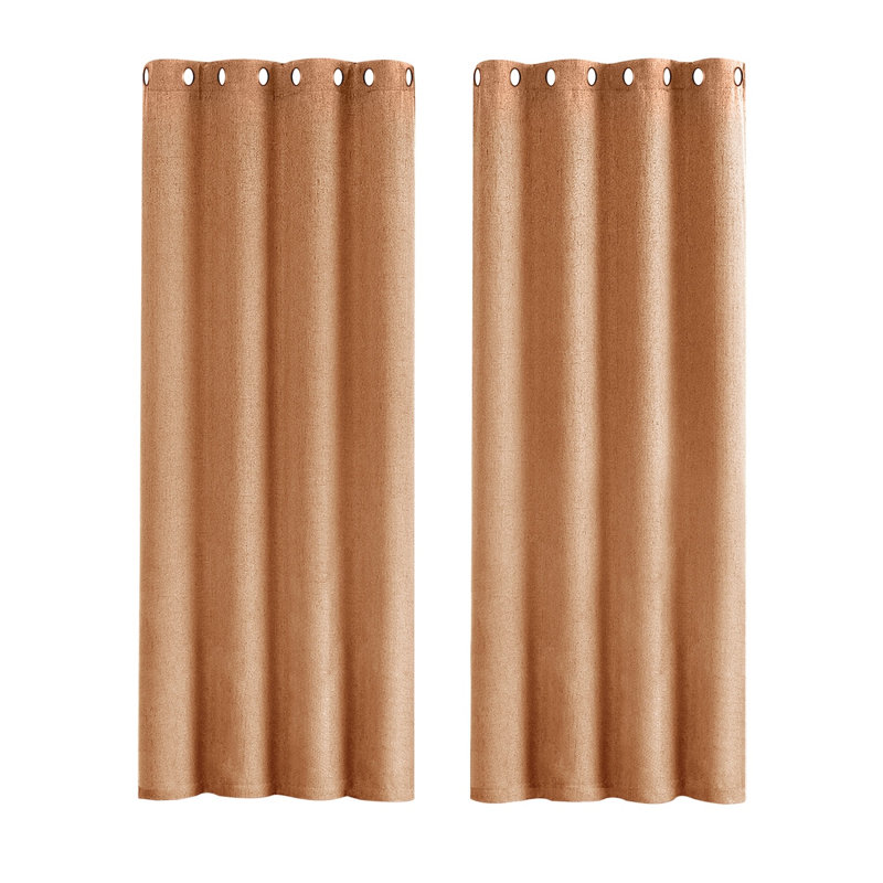 Linen Blend Blackout Curtain Panel Pair, 117cm Width x 137cm Drop, Orange