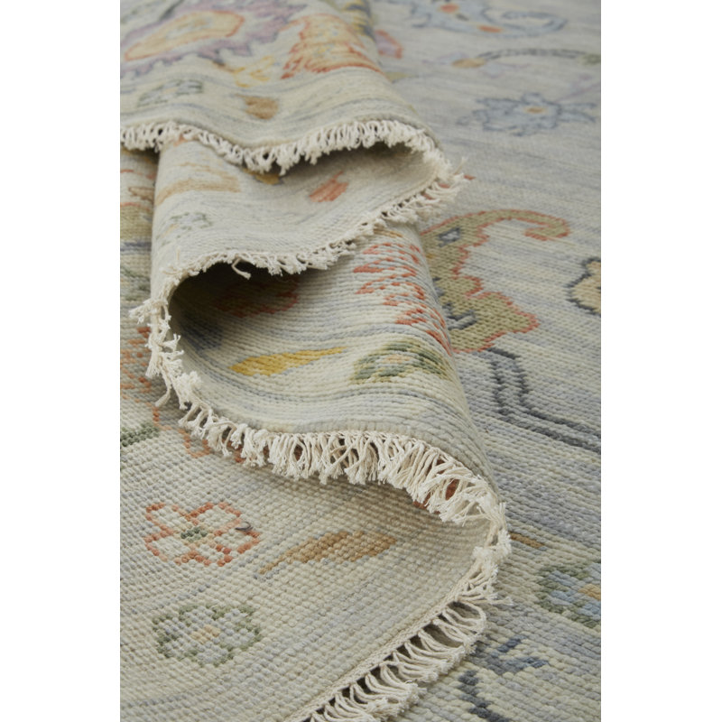 Karina Hand Knotted Wool Floral Area Rug in Orange/Yellow/Ivory, Rectangle 5'6" x 8'6"