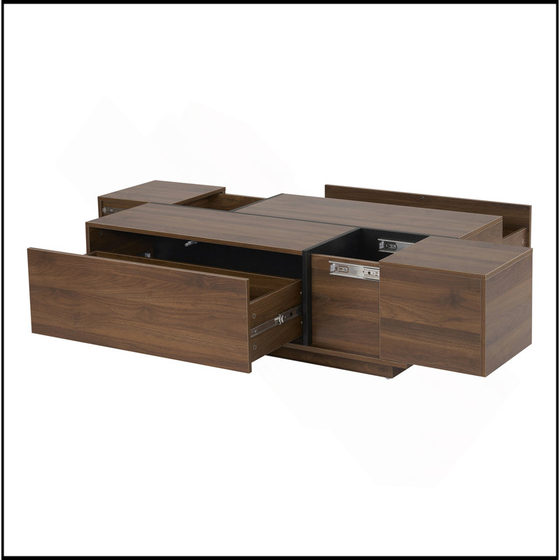 Table basse rectangulaire à plateau coulissant avec 2 tiroirs et 2 rangements cachés pour le salon 47,2 po