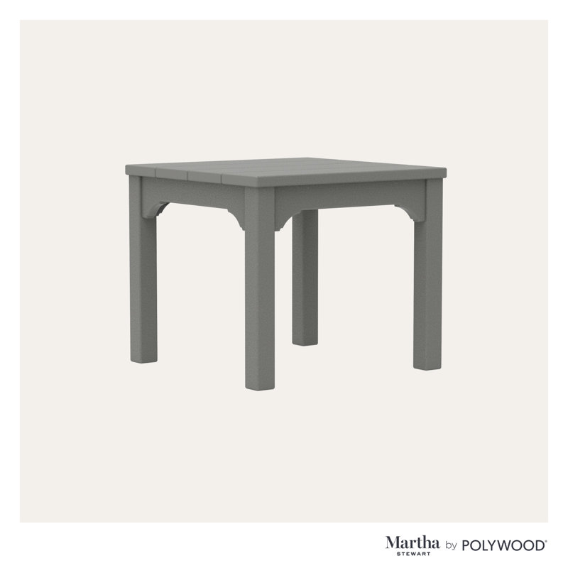 Chinoiserie Square Plastic Outdoor Side Table, Gray
