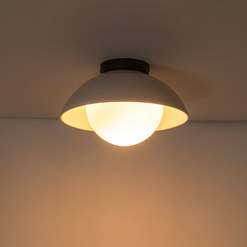 Plafonnier semi-encastré 1 lumière en céramique, Blanc