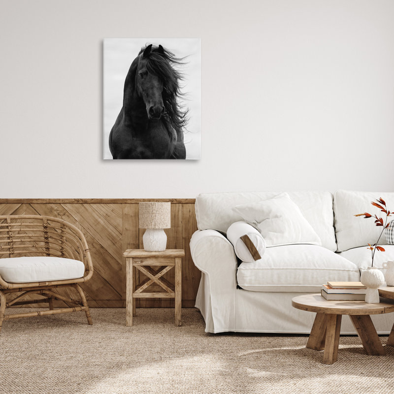 «Black Stallion Horse Portrait», art mural sur toile par Carol Walker, H 40 po x l 30 po