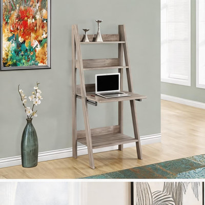 Bureau échelle incliné en stratifié brun taupe, hauteur 155 cm (61 po) et accessoires de fixation murale