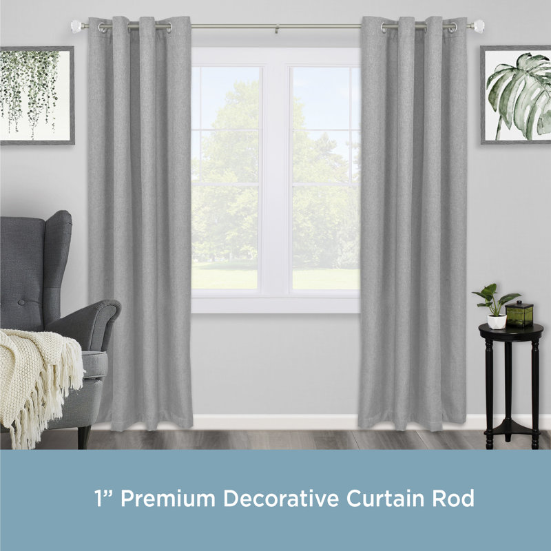 Brushed Nickel Curtain Rod with Acrylic Diamond Finials, 66"-120"