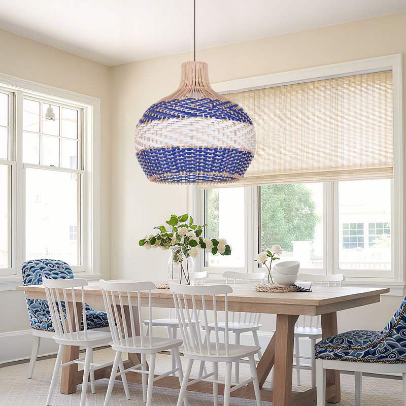 Luminaire suspendu en rotin bleu Boho pour cuisine Dinin, H 78 po x l 21,65 po x P 23,62 po