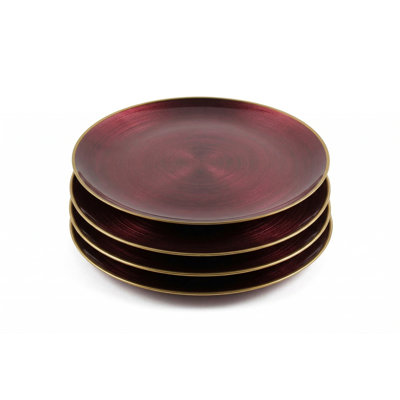 Set Of 4 Chargers Burgundy With Gold Rim