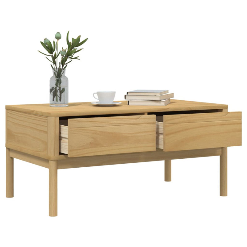 Patrika Solid Wood Four Leg Coffee Table with Storage, Brown