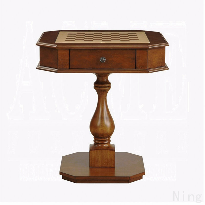 Table de jeu carrée à plateau piédestal en bois, cerisier, L 28 po x l 28 po x H 31 po, Cerise