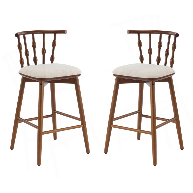 Tabouret de bar d'intérieur en bois Doria, finition noyer avec revêtement beige, ensemble de 2, Noyer