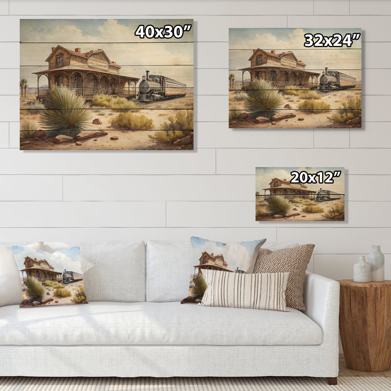 Wild West Train Station II - impression sans cadre sur bois, H 12 po x l 20 po x P 1 po