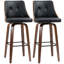 Tabourets de bar à hauteur de bar, tabourets de bar pivotants en cuir PU avec repose-pieds et dossier capitonné, ensemble de 2, noir