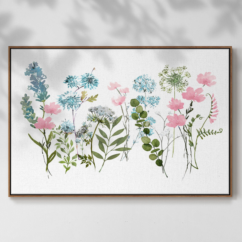 " Spring Meadow ", 17" H x 25" W x 2" D, Walnut Floater Framed Canvas