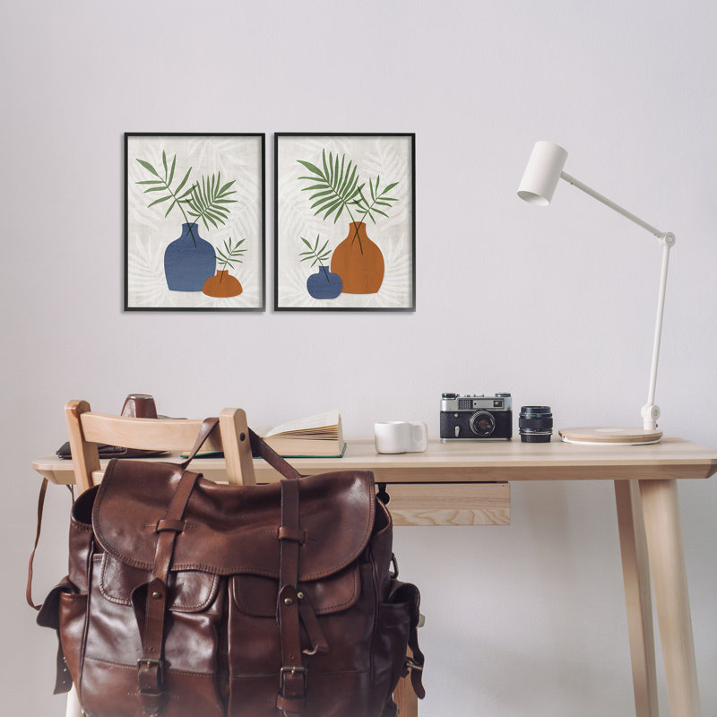  Ensemble de 2 estampes Mid-Century Palm Vases par Natalie Carpentieri, H 14 po x l 11 po, Giclée encadrée noir minuit