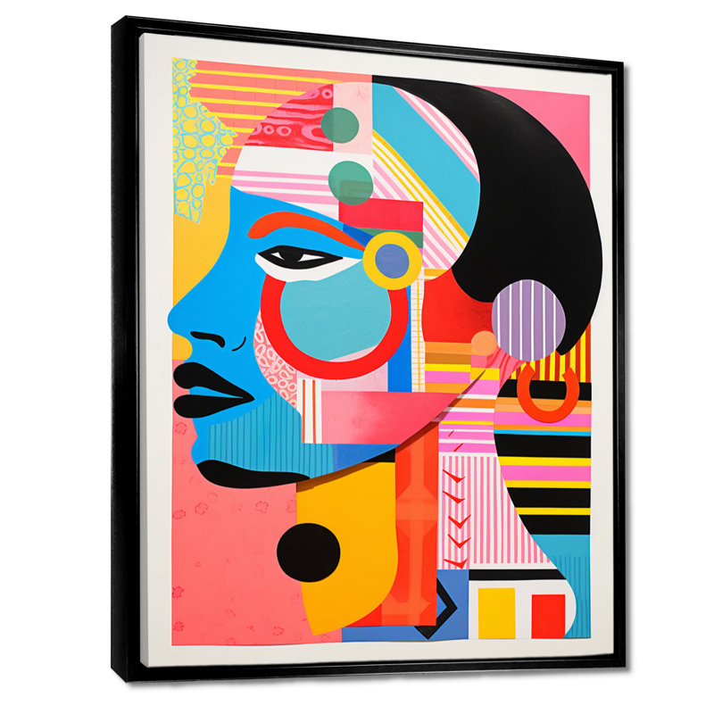 «Afro American Colorful Retro Collage I - Abstract Portraits», art mural, H 20 po x l 12 po x P 1 po, Cadre flottant noir