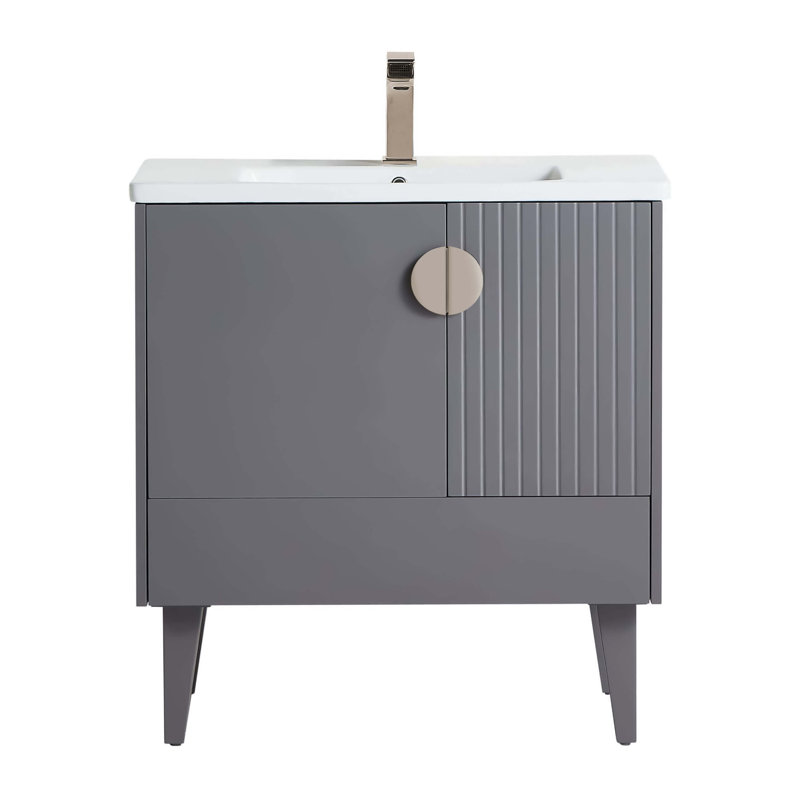 Ensemble de meuble-lavabo simple 30 po Saimah, Gris roche, Nickel satiné