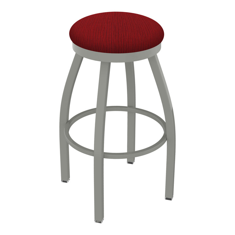 802 Misha Swivel Stool, Anodized Nickel, Bar Stool (30" Seat Height), Fabric-Graph Ruby