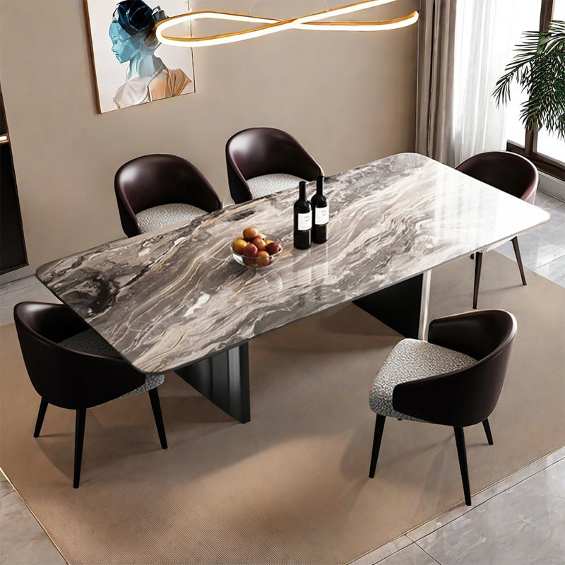 Ensemble de table de salle à manger moderne simple rectangulaire en marbre, H 29,52 po x L 62,99 po x l 31,49 po