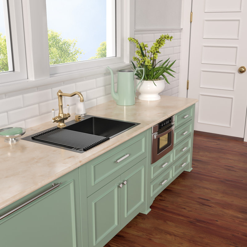 33" L x 22" W Drop-In Single Bowl Stainless Steel Kitchen Sink with Basket Strainer and Sink Grid, 33" L x 22" W