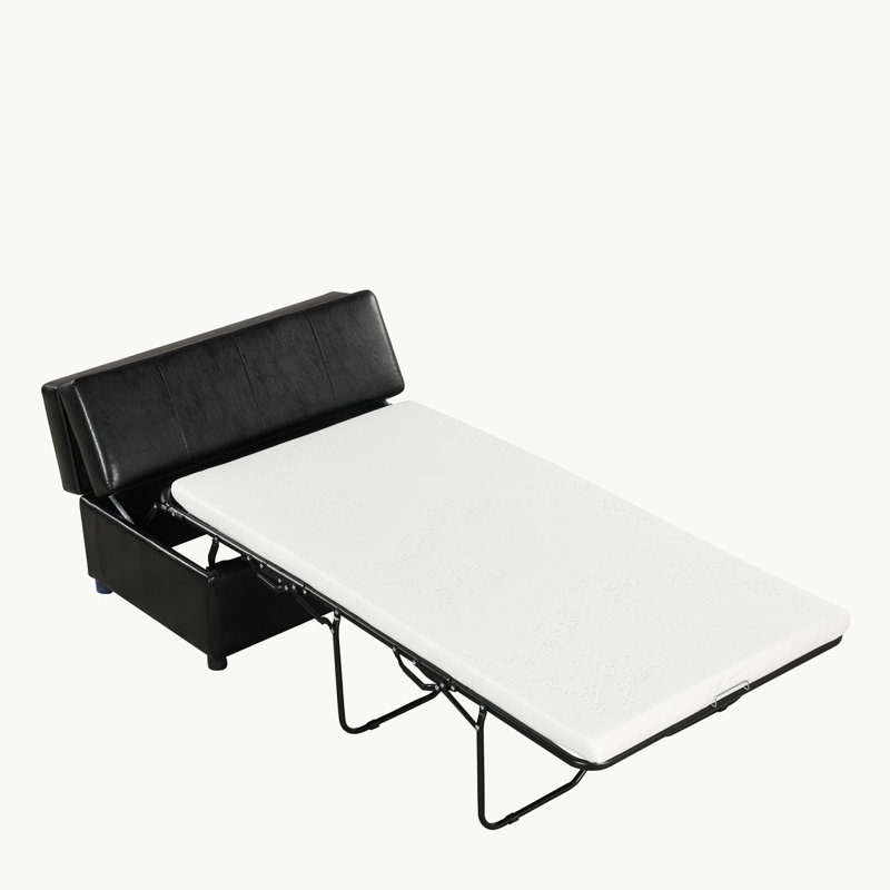 Divan-lit escamotable pliant simple, Similicuir noir