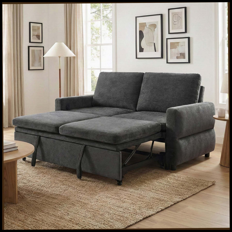 Canapé-lit convertible avec canapé-lit de 62,75 po avec dossier réglable et ports USB pour le salon, gris, Gris