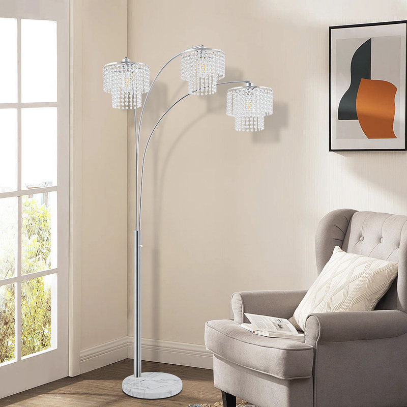 Lampe sur pied à branches en cristal 3 lumières Beckum, Chrome, Carrée