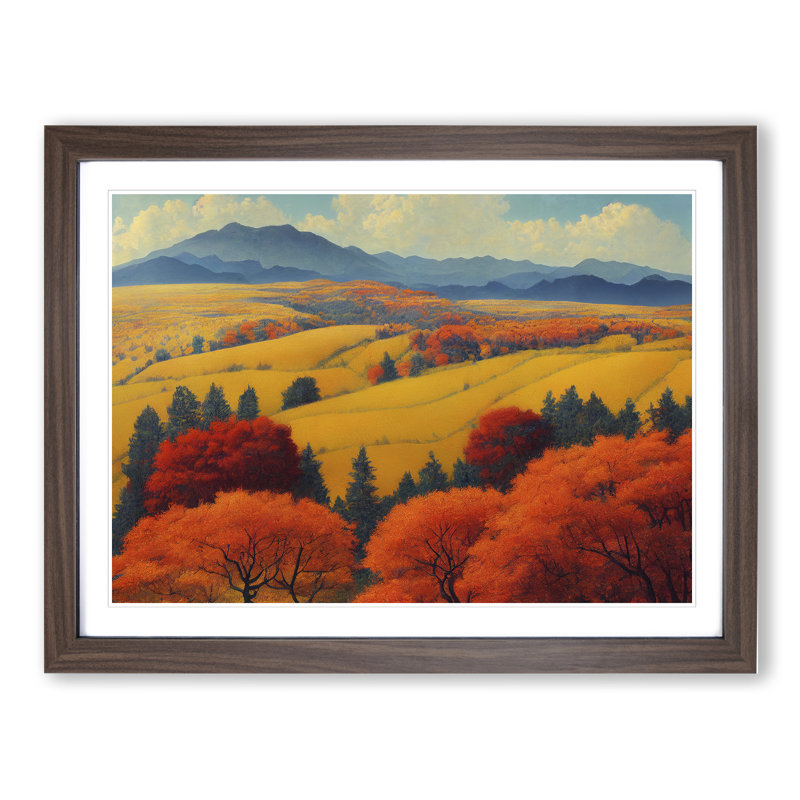 Autumn Meadow Landscape Vol.3 - Single Picture Frame Print, 46cm H x 64cm W x 2cm D, Walnut Framed