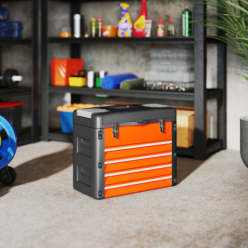 HOMCOM 4 Drawers Large Tool Box Powder Coated, Orange
