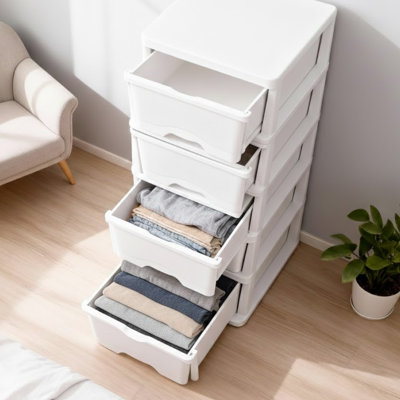Armoire de rangement en plastique à 5 tiroirs, organisateur durable blanc transparent pour vêtements, chambre à coucher, salle de bain, placard et bureau
