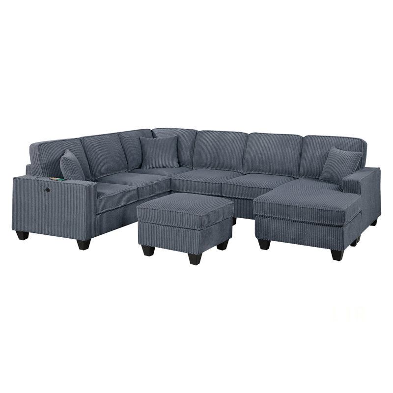 Modern 5-Piece Sectional Set With USB Ports, Storage, And Cocktail Ottoman For Stylish Living Rooms, Dark Gray
