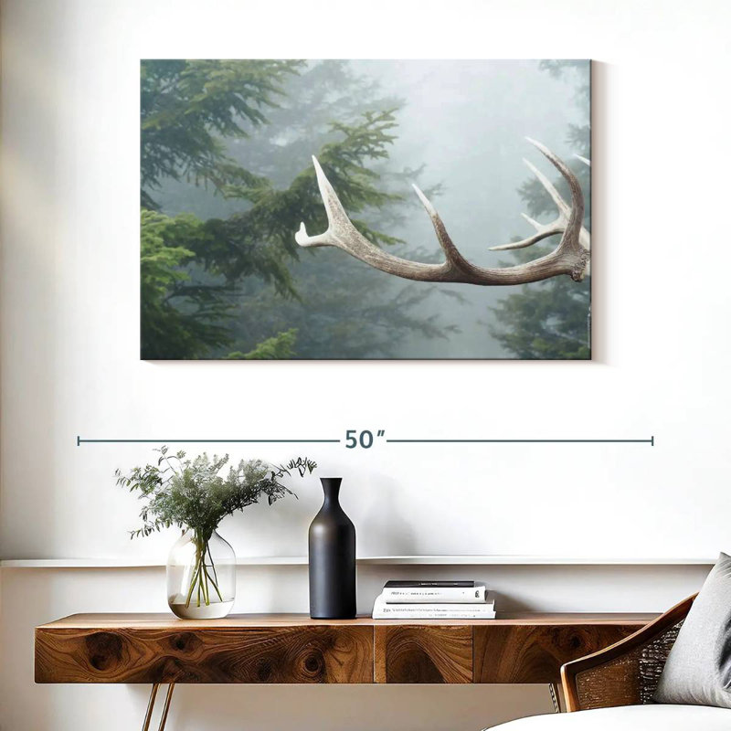Bois de cerf et pins, H 26 po x l 39 po